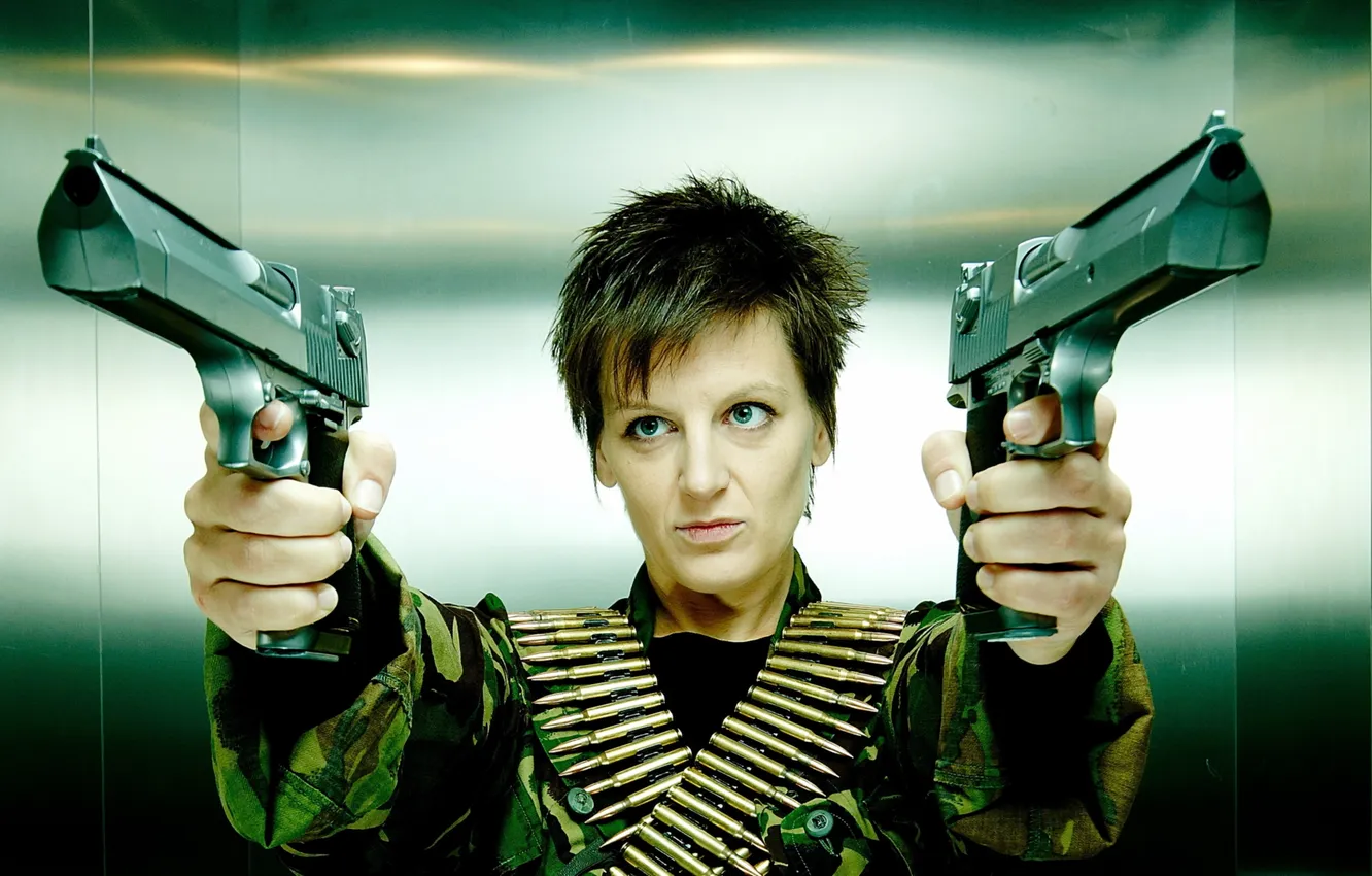 Photo wallpaper girl, gun, weapons