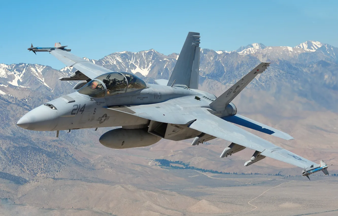 Photo wallpaper mountains, fighter, pilot, multipurpose, Hornet, CF-18
