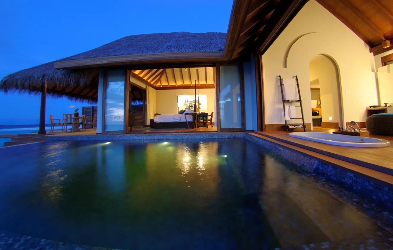 Photo wallpaper pool, bathroom, Bungalow, terrace, living space