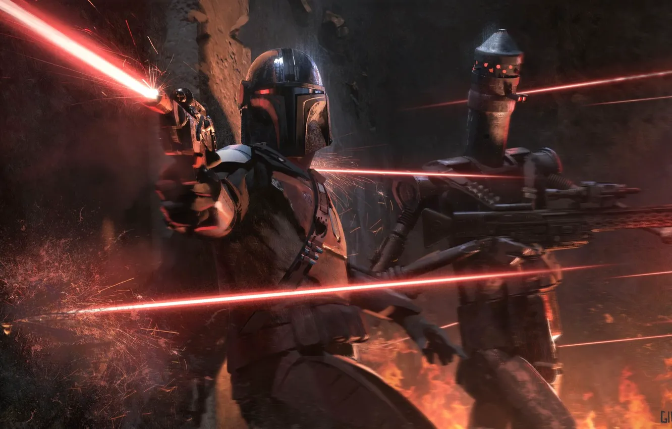 Photo wallpaper flash, shot, fantasy, Android, shootout, Blaster, fan art, mandalorian