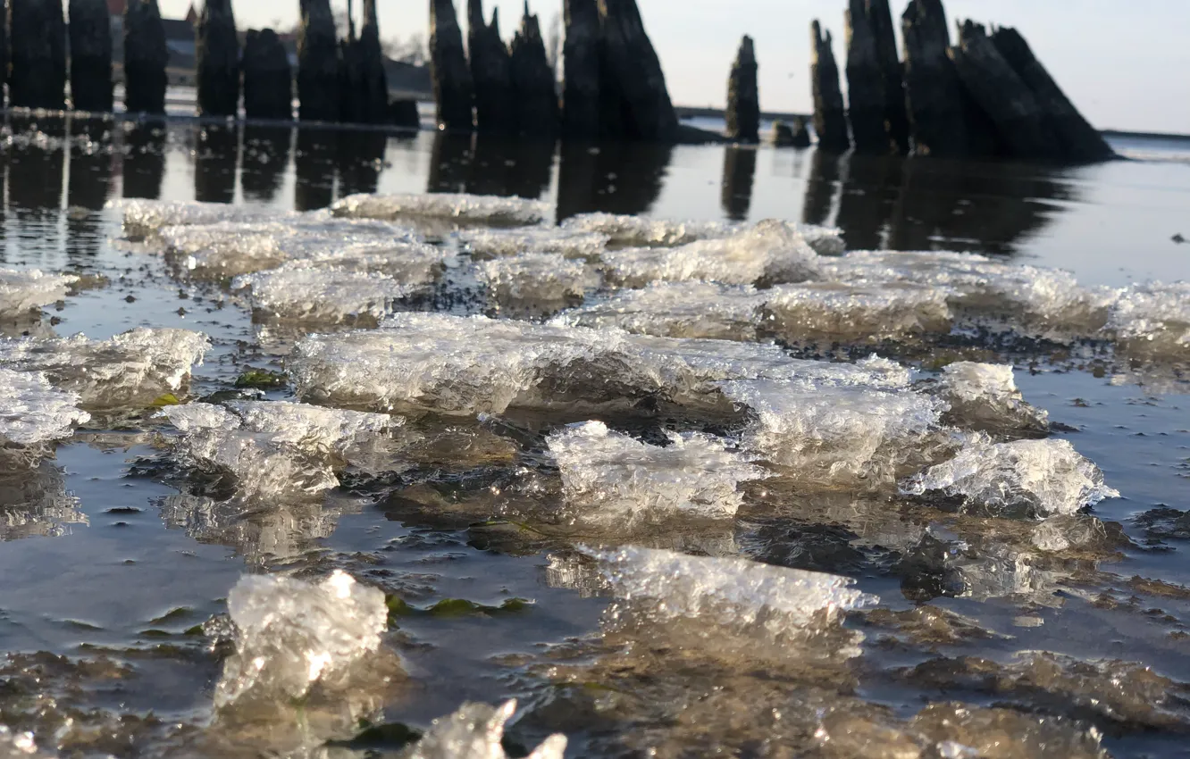 Photo wallpaper ice, sea, shore