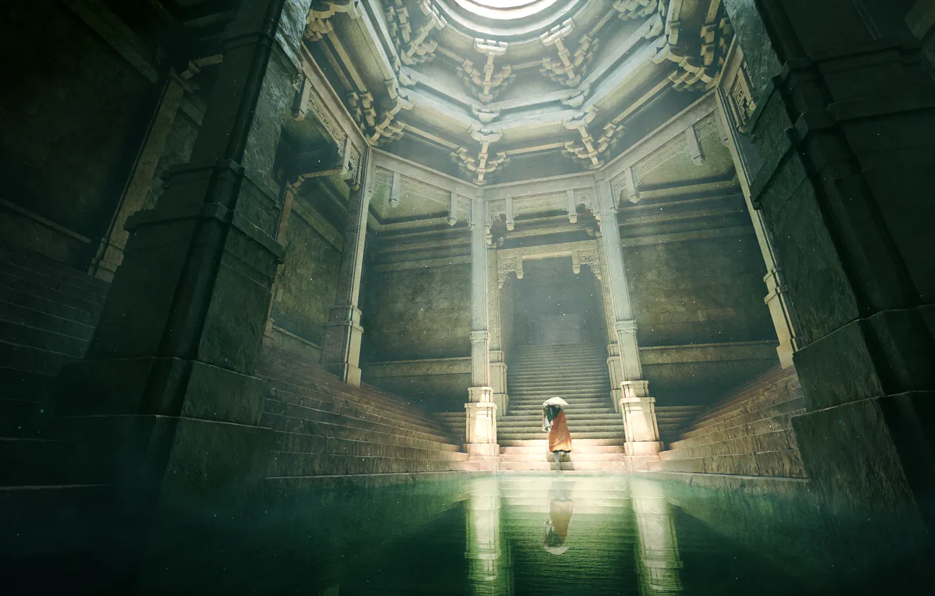 Wallpaper temple, male, traditional clothing, ancient well for mobile