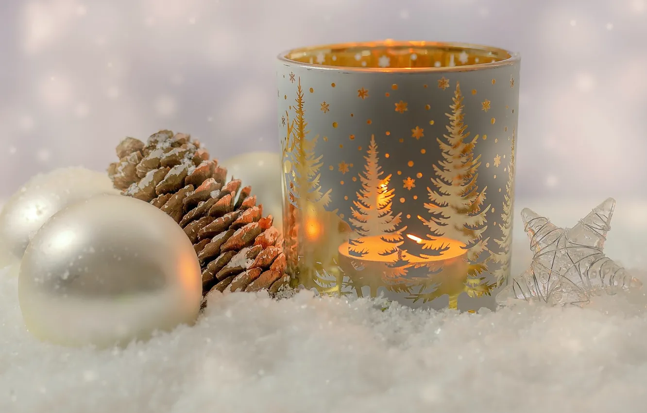 Photo wallpaper winter, candle, New year, new year, bumps, decor, 2022