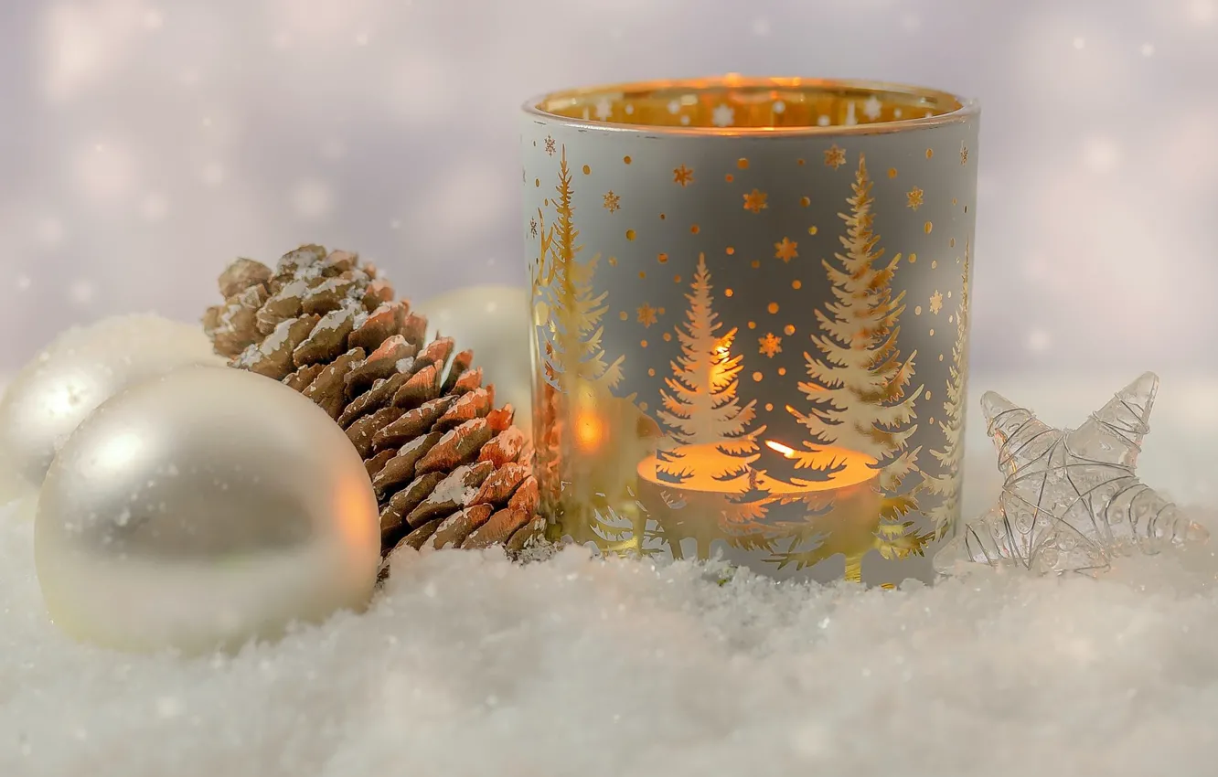 Photo wallpaper winter, new year, candles, bumps, New Year, decor, 2022