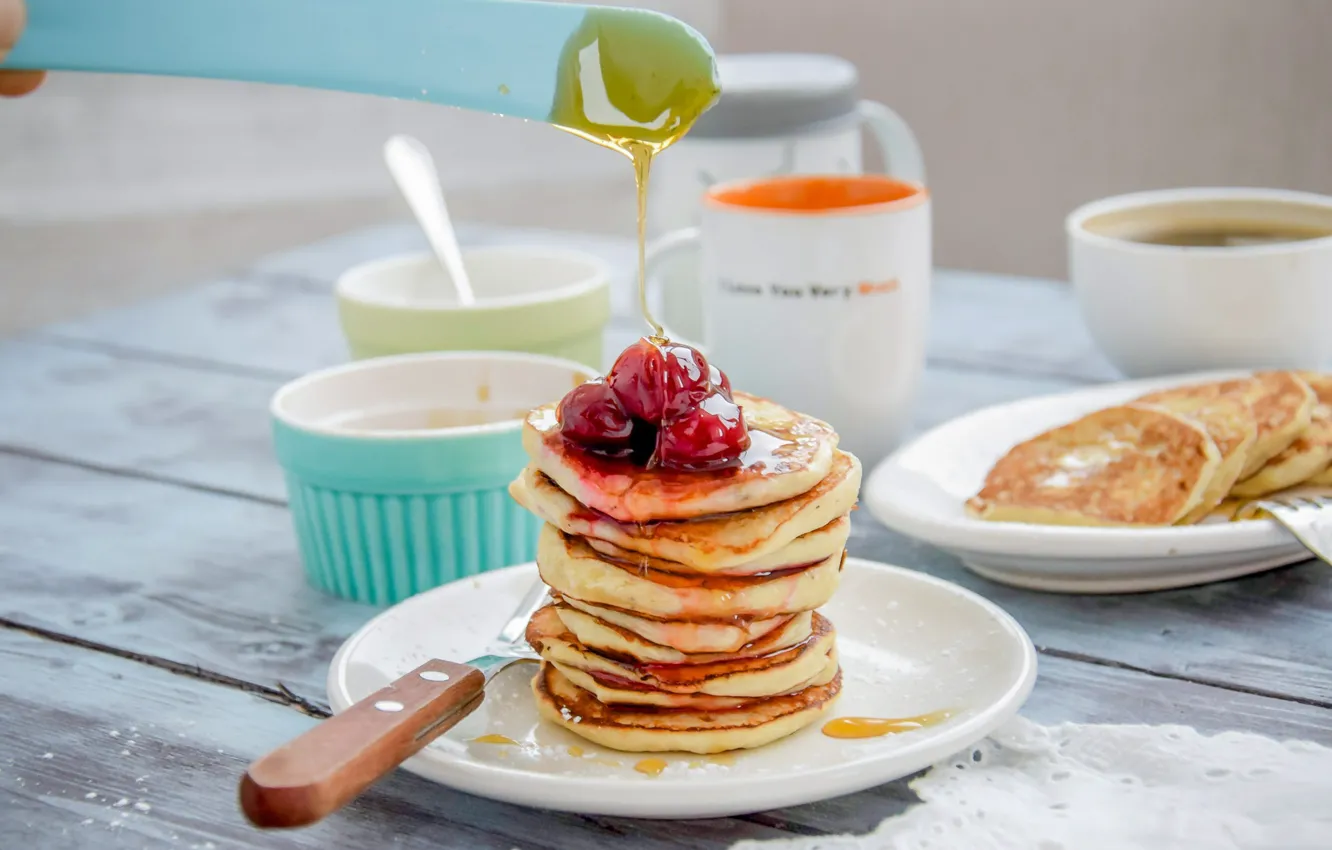 Photo wallpaper berries, Breakfast, jam, pancakes