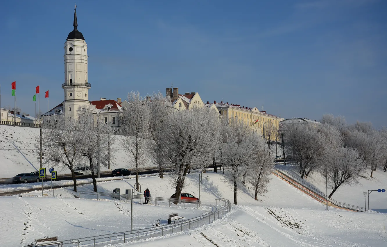 Photo wallpaper landscape, the city, town hall, mogilev