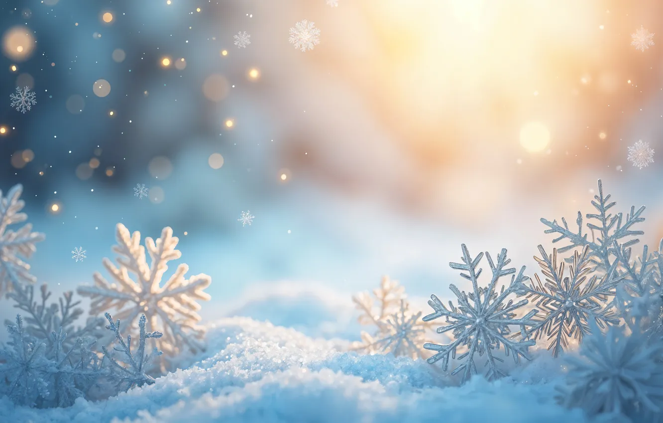 Photo wallpaper winter, the sun, light, snow, snowflakes, new year, texture, Christmas