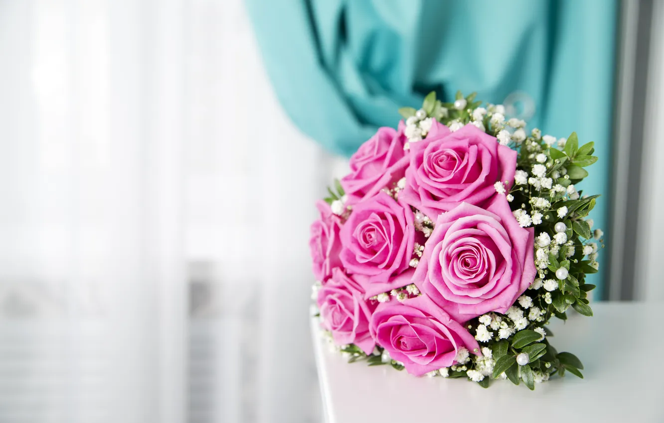 Photo wallpaper flowers, roses, bouquet, pink, rose, pink, flowers, bouquet