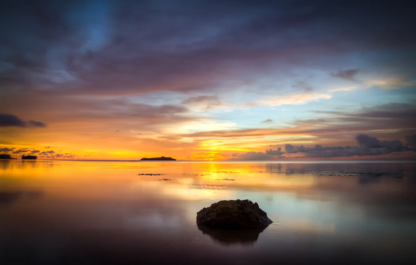 Photo wallpaper sea, the sky, sunset, stones