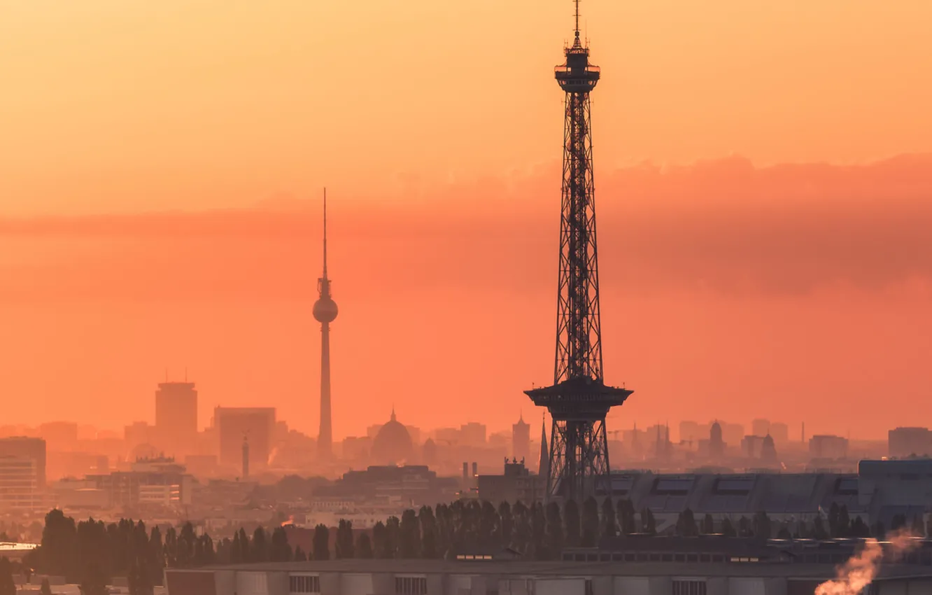Photo wallpaper Germany, sunset, Berlin, Towers, TV tower