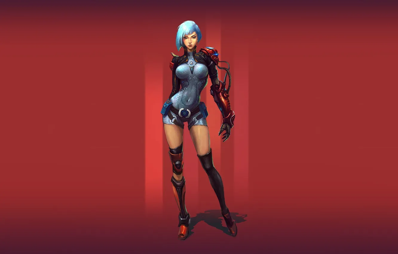 Photo wallpaper red, background, robot, Girl, cyborg