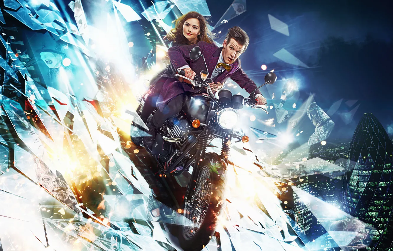 Photo wallpaper look, glass, girl, fragments, the city, reflection, London, skyscrapers