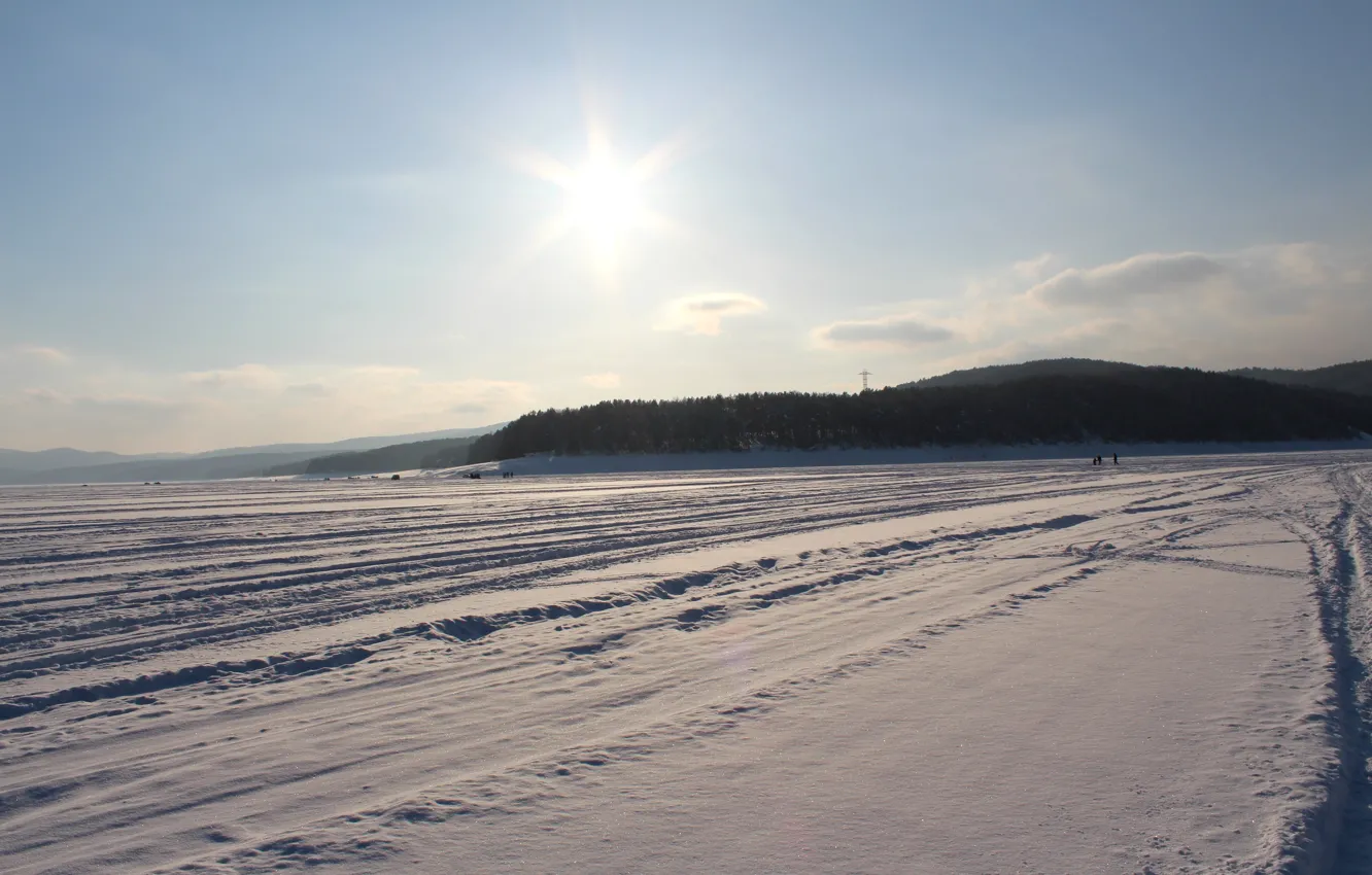 Photo wallpaper ice, snow, mountains, Enisey
