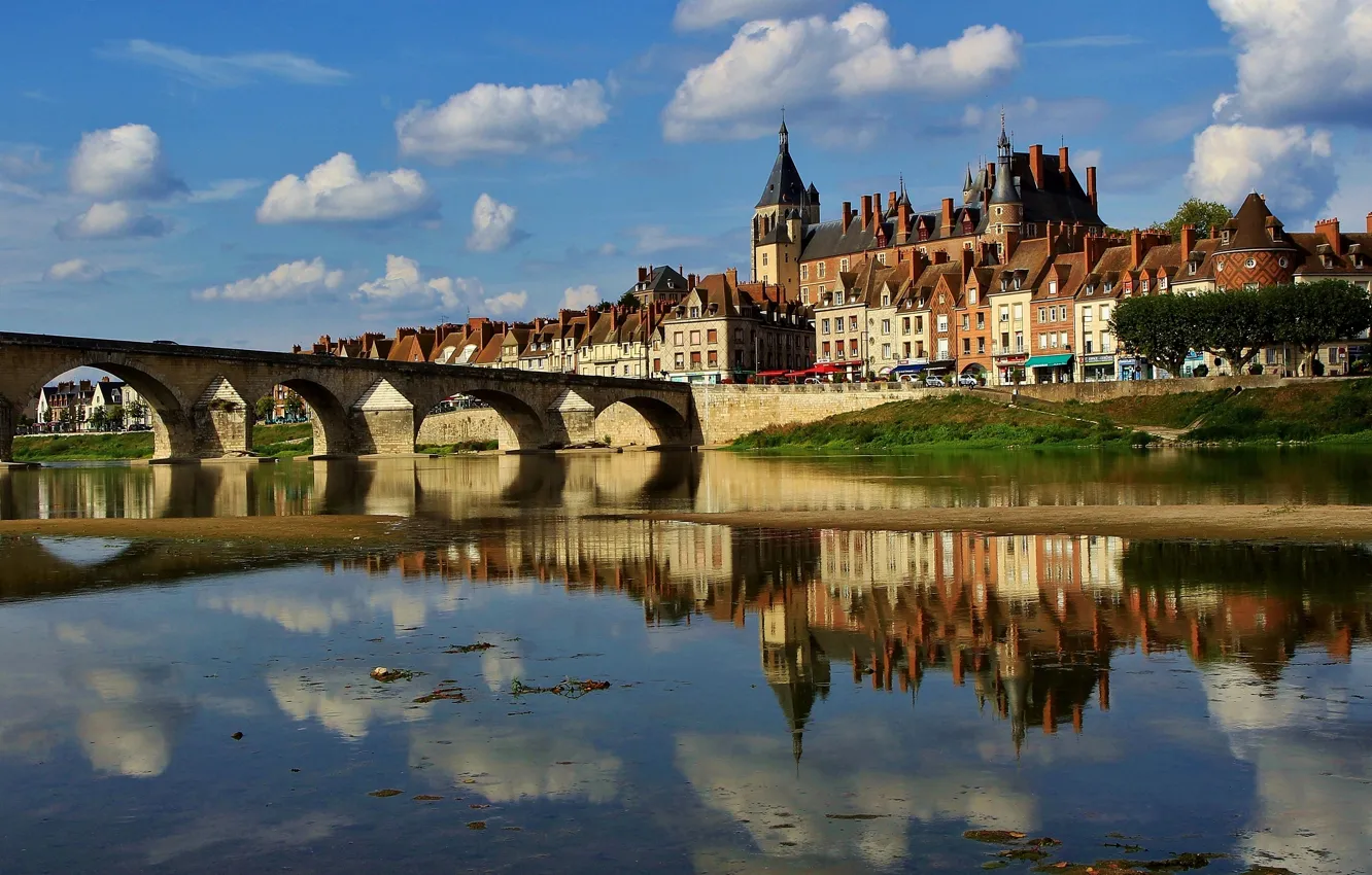 Photo wallpaper bridge, reflection, river, castle, France, building, home, France