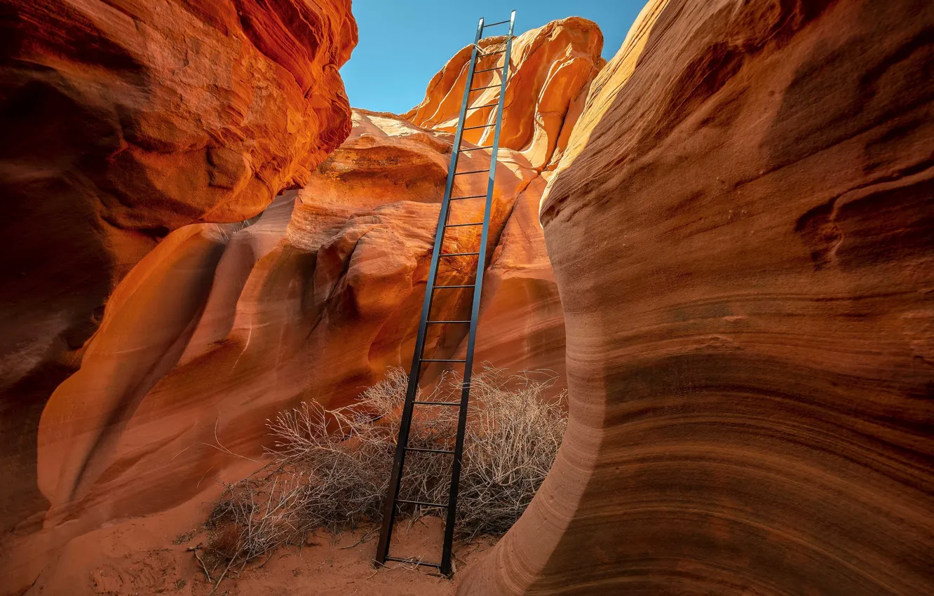 Photo wallpaper mountains, rocks, ladder