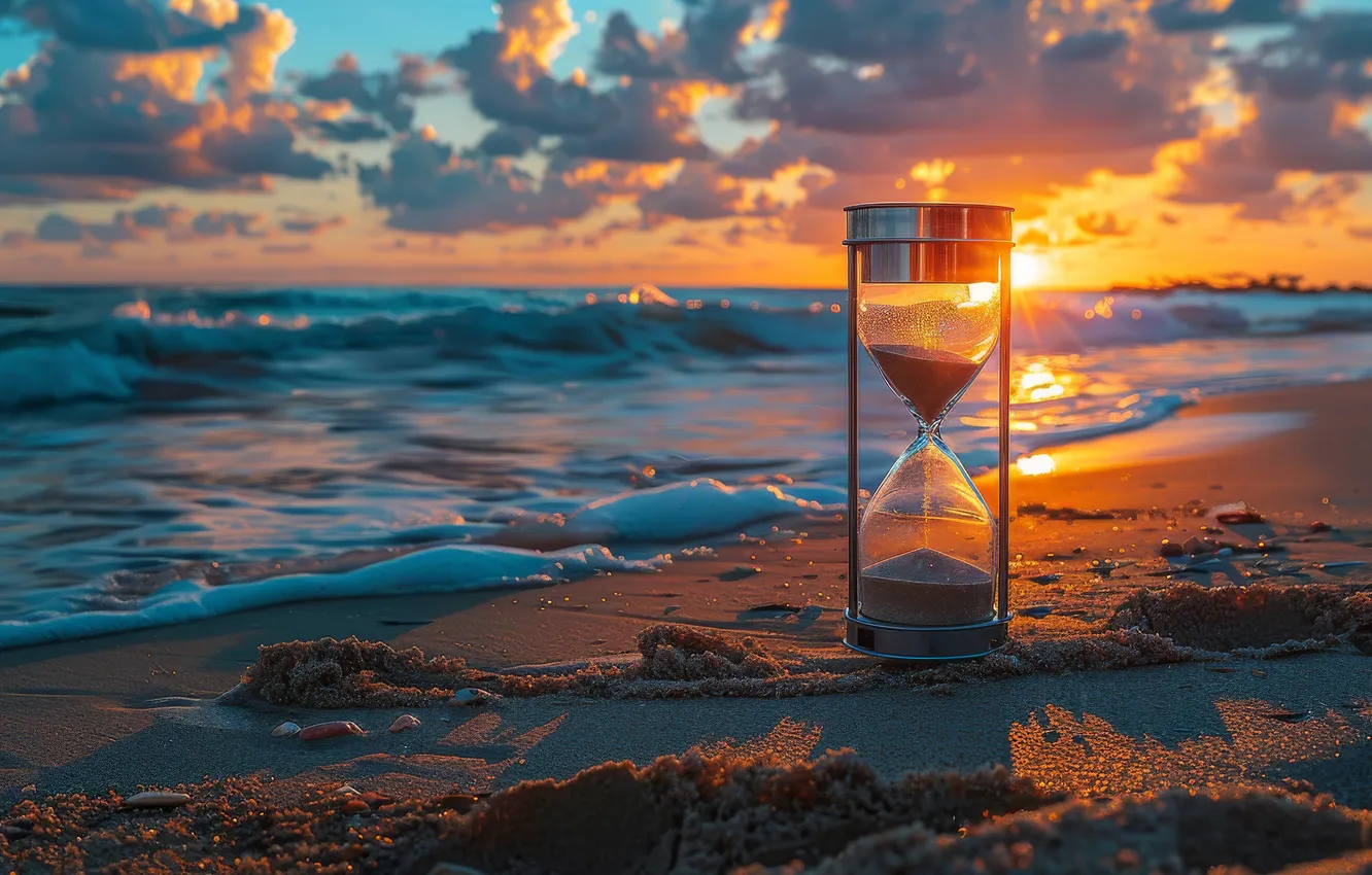 Photo wallpaper sand, sea, wave, beach, the sky, glass, foam, the sun