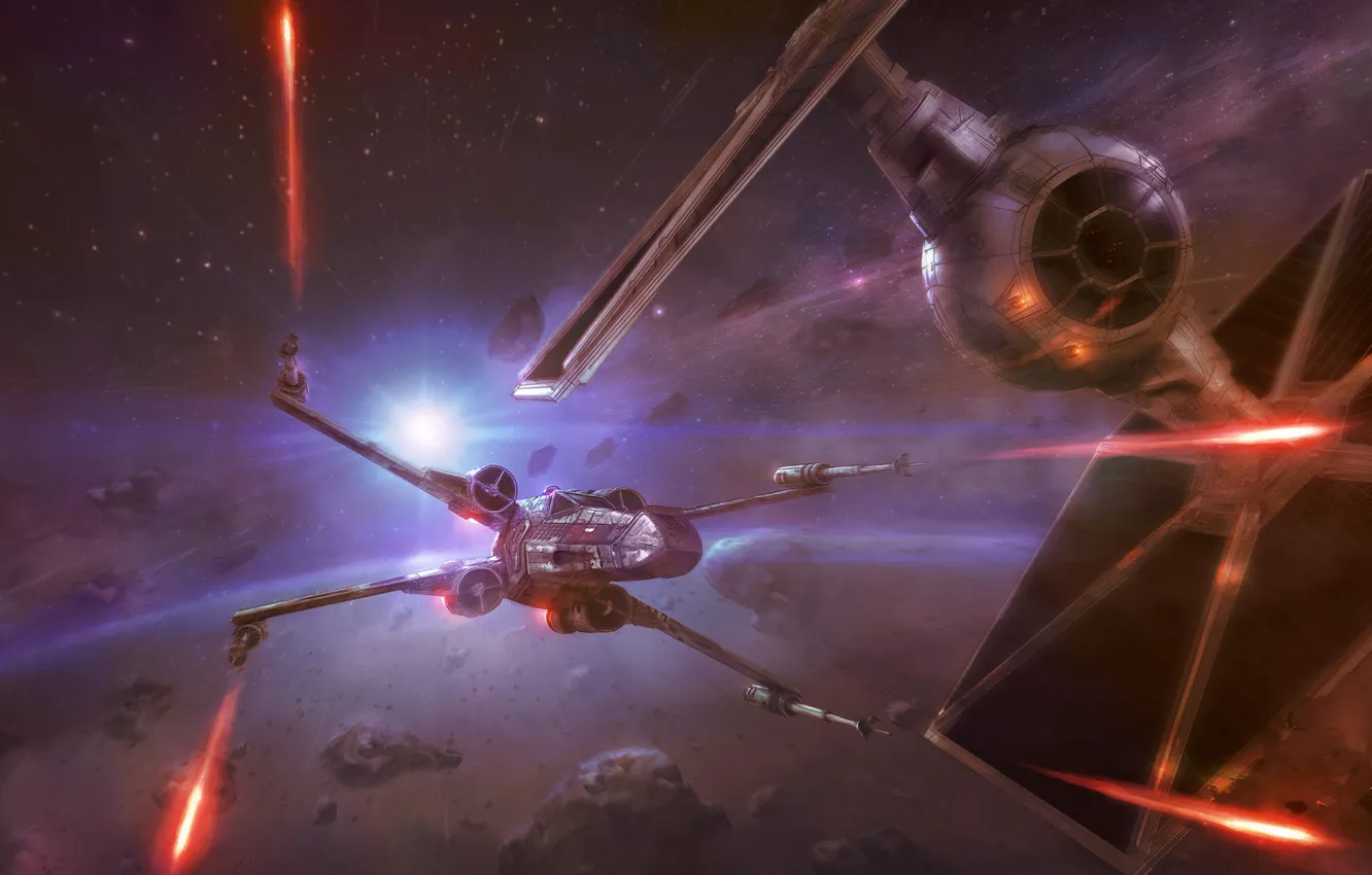 Photo wallpaper Space, Fighter, Star Wars, Battle, Fighters, Concept Art, Attack, X-Wing