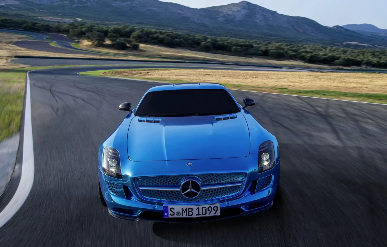 Photo wallpaper Mercedes-Benz, Blue, AMG, SLS, The front