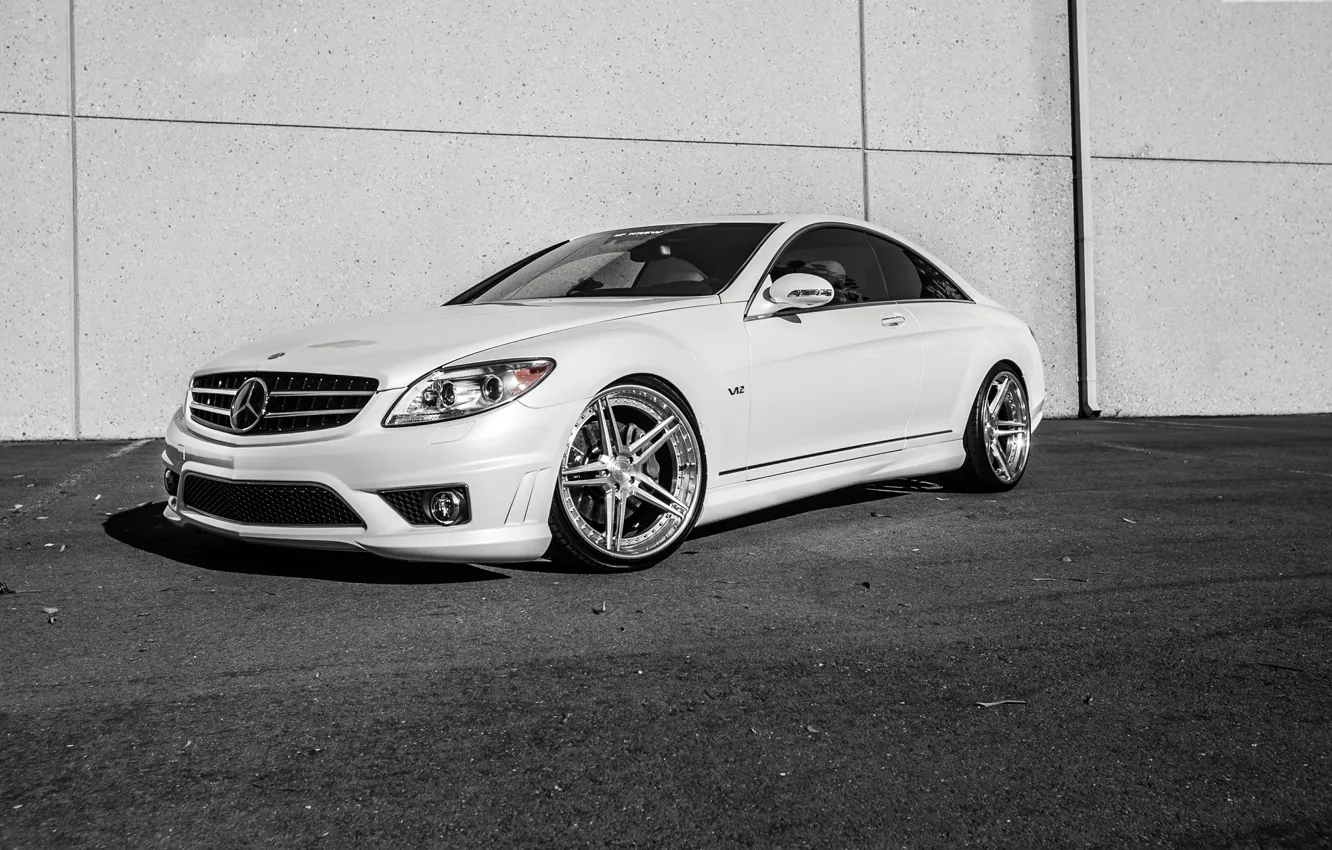 Photo wallpaper Mercedes, white, V12, CL600, frontside