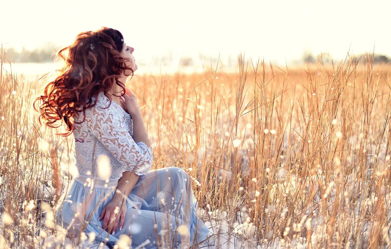 Photo wallpaper grass, girl, dress, Miss Froggi, Seng