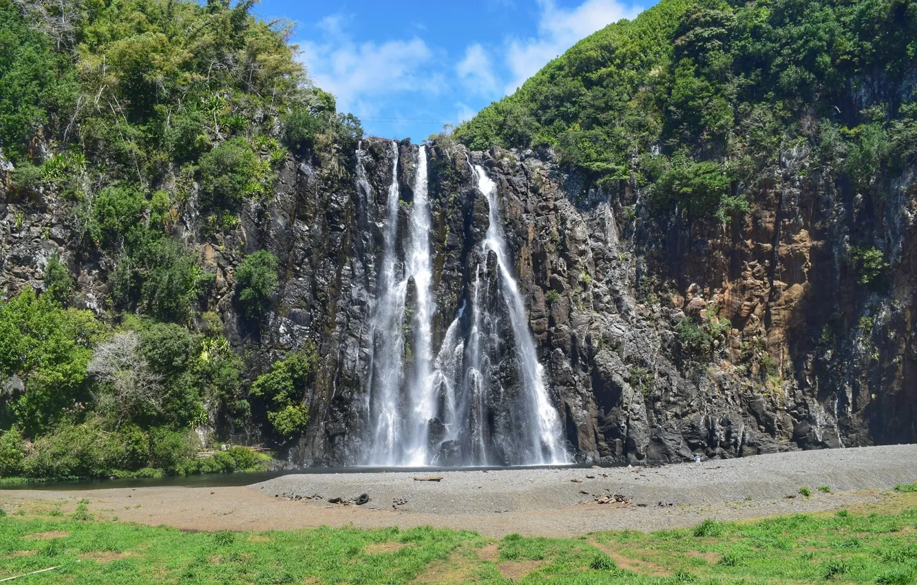 Photo wallpaper rocks, waterfall, water flows