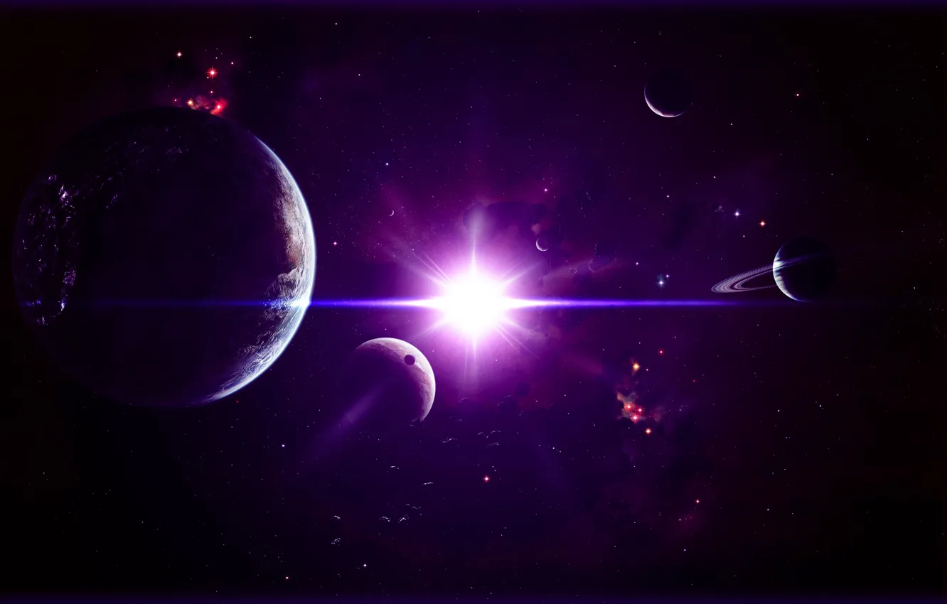 Photo wallpaper the sky, light, the universe, planet, satellite