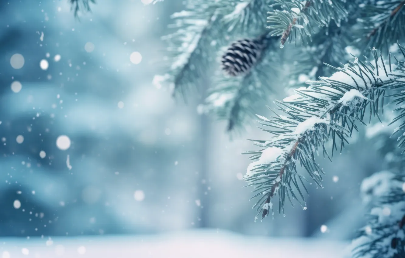 Photo wallpaper winter, forest, drops, snow, tree, forest, Christmas, bumps