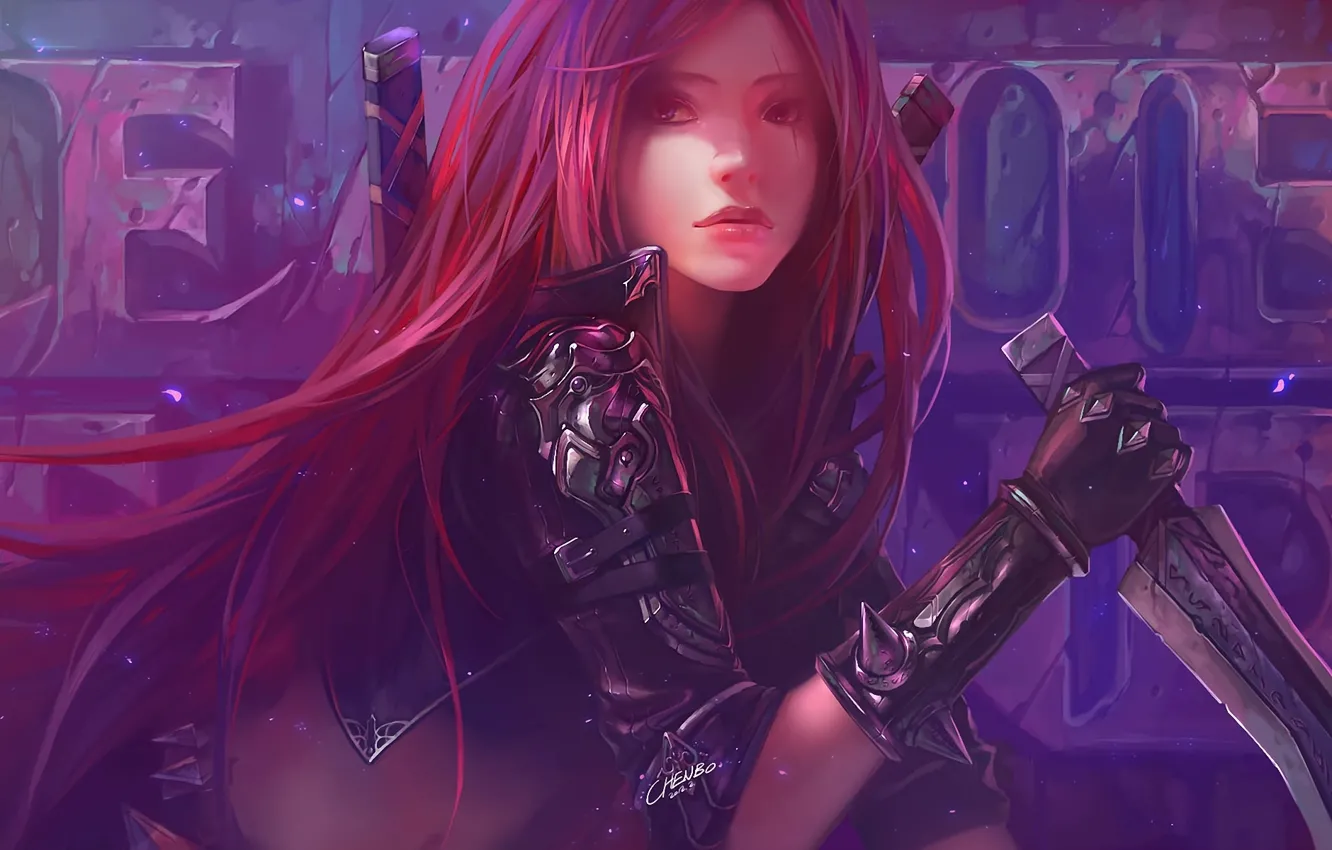 Photo wallpaper girl, weapons, art, knife, dagger, chenbo, source request