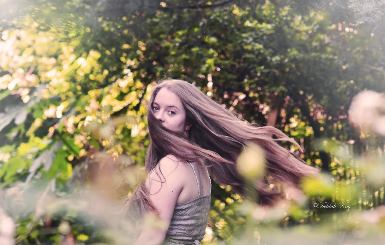 Photo wallpaper look, girl, the wind, long-haired