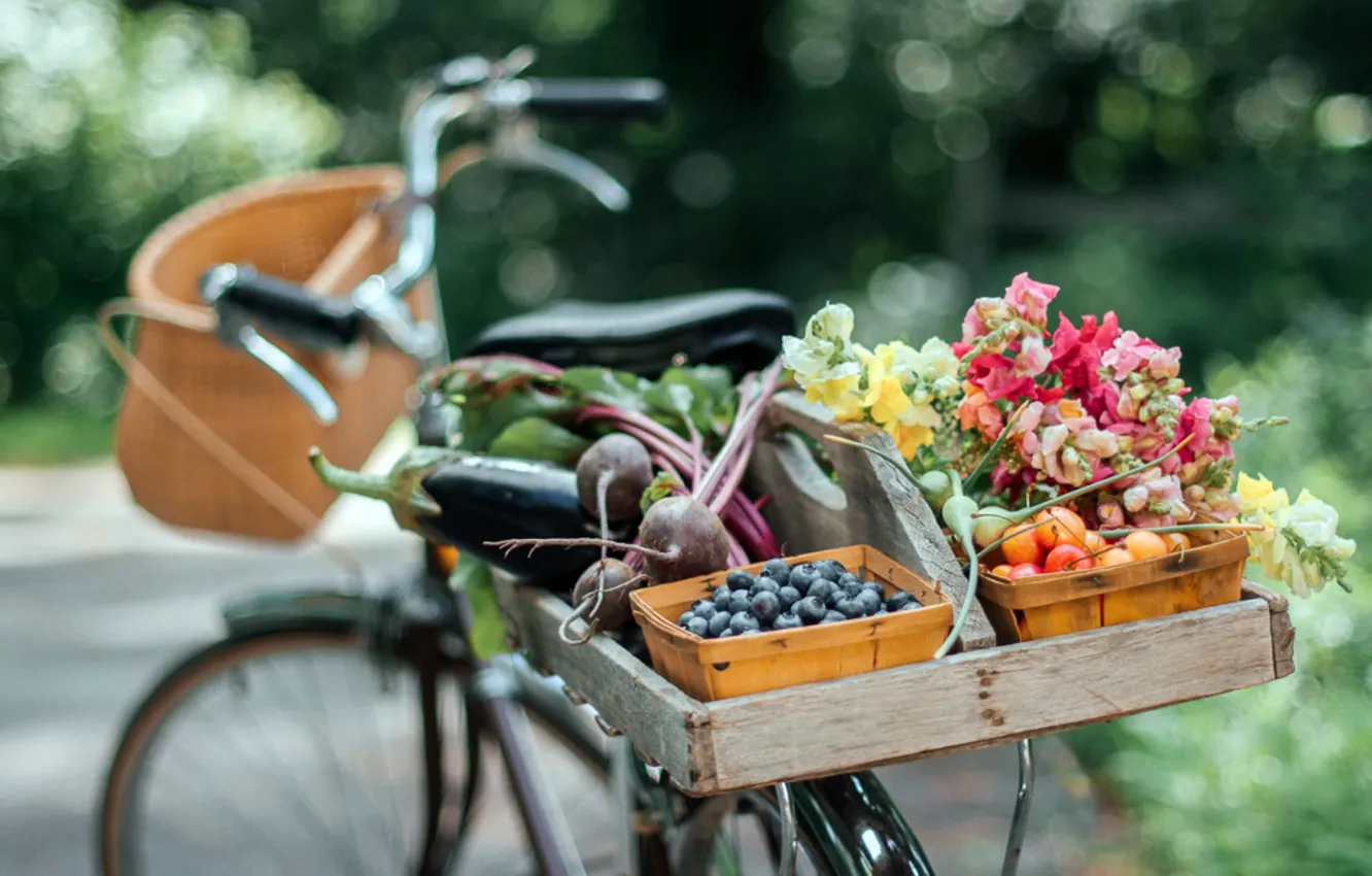 Photo wallpaper bike, food, fruit, bountiful summer