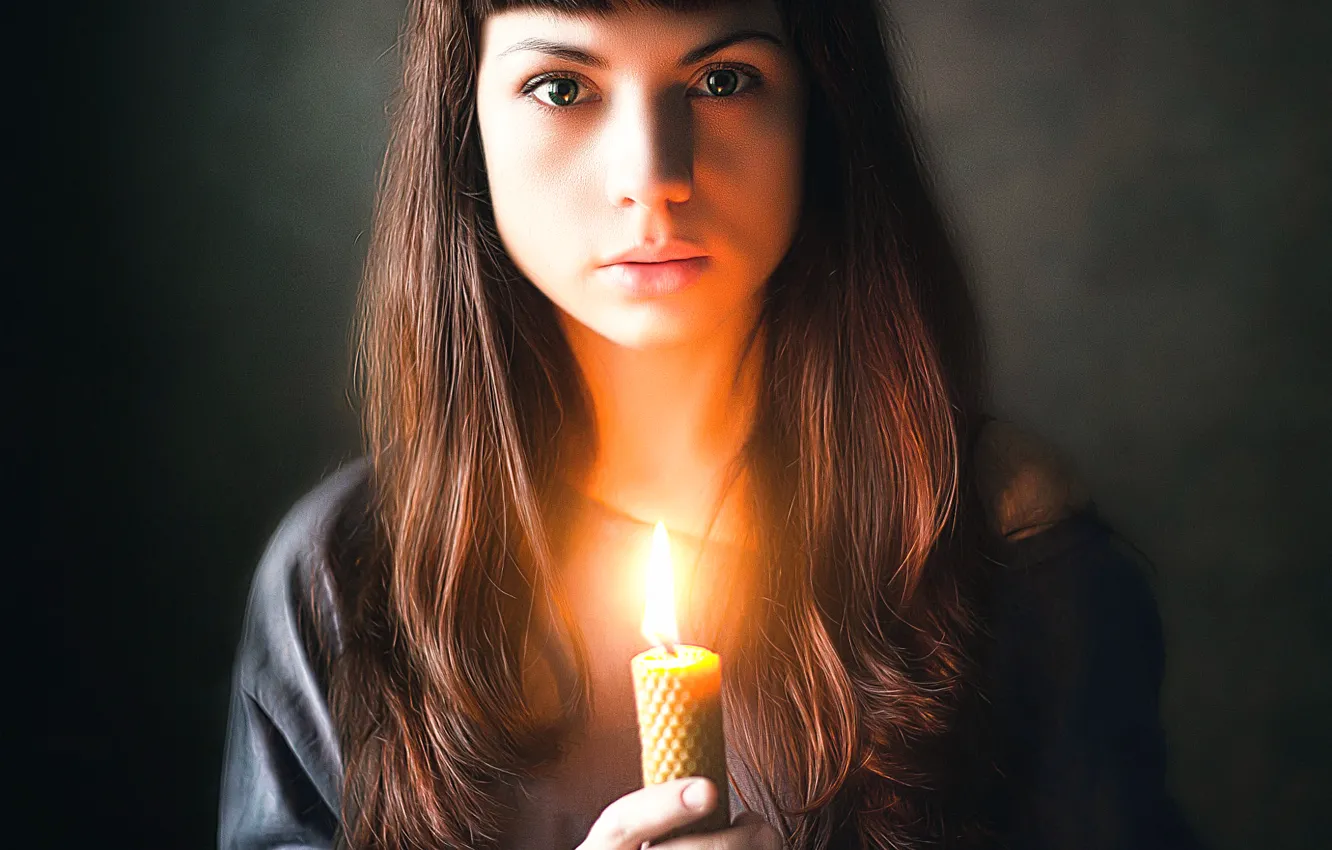 Photo wallpaper look, girl, candles, Irina