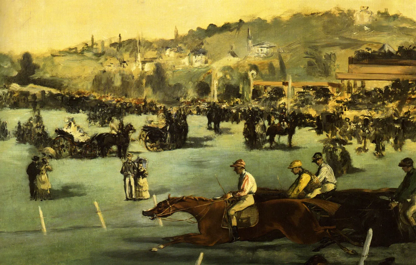 Photo wallpaper landscape, picture, horse, jockey, genre, Edouard Manet, Races in the Bois de Boulogne