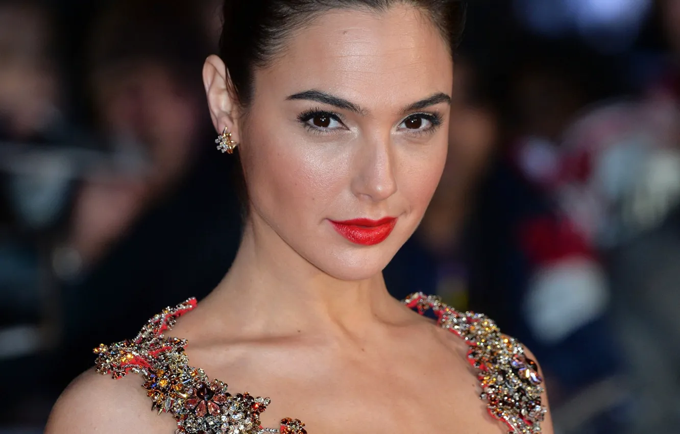 Photo wallpaper look, girl, face, earrings, makeup, dress, Gal Gadot, Gal Gadot