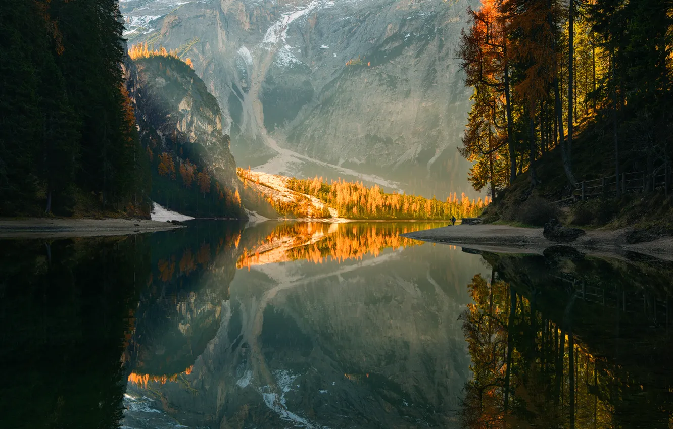 Photo wallpaper mountains, reflection, river