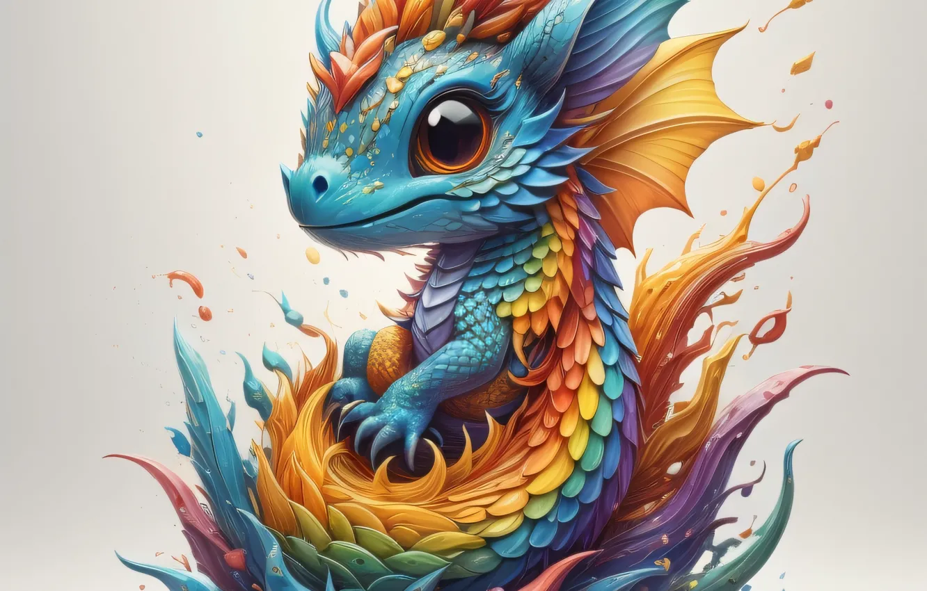 Photo wallpaper dragon, dragon, symbol of the year, the year of the dragon, Little Dragon, 2024, AI …