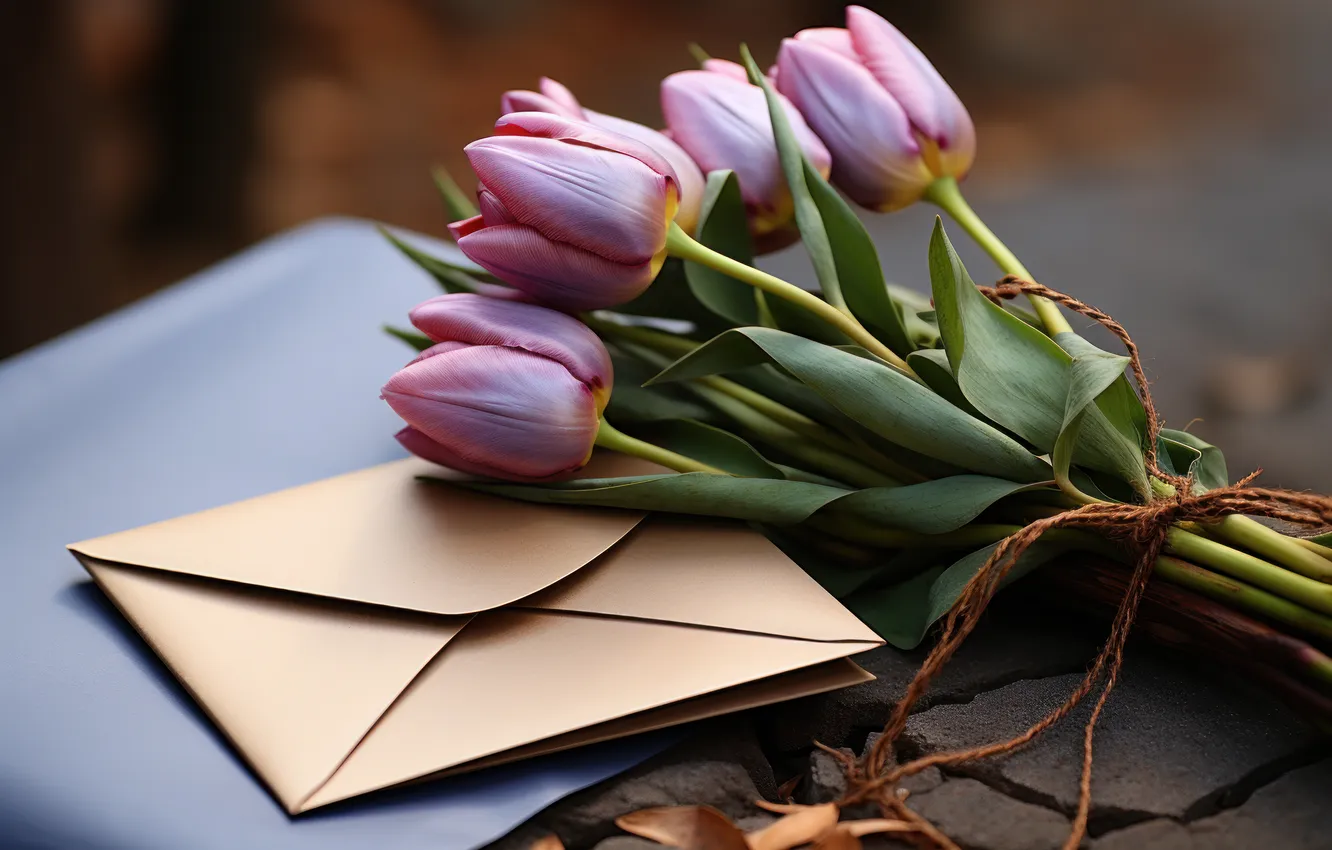 Photo wallpaper flowers, holiday, bouquet, spring, tulips, March 8, AI art, universal holiday background