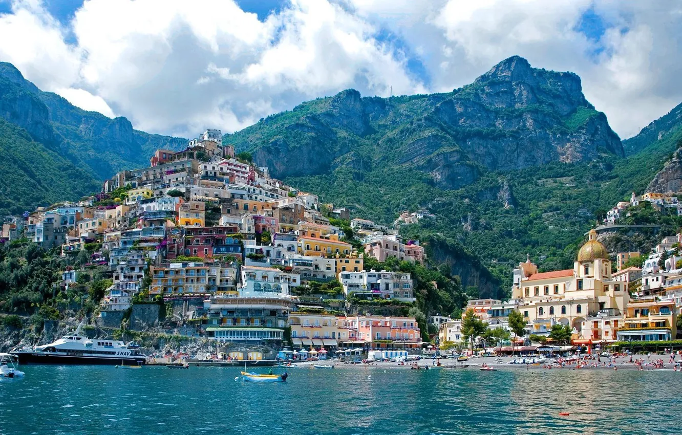 Photo wallpaper Italy, mountains, home, sea, Positano