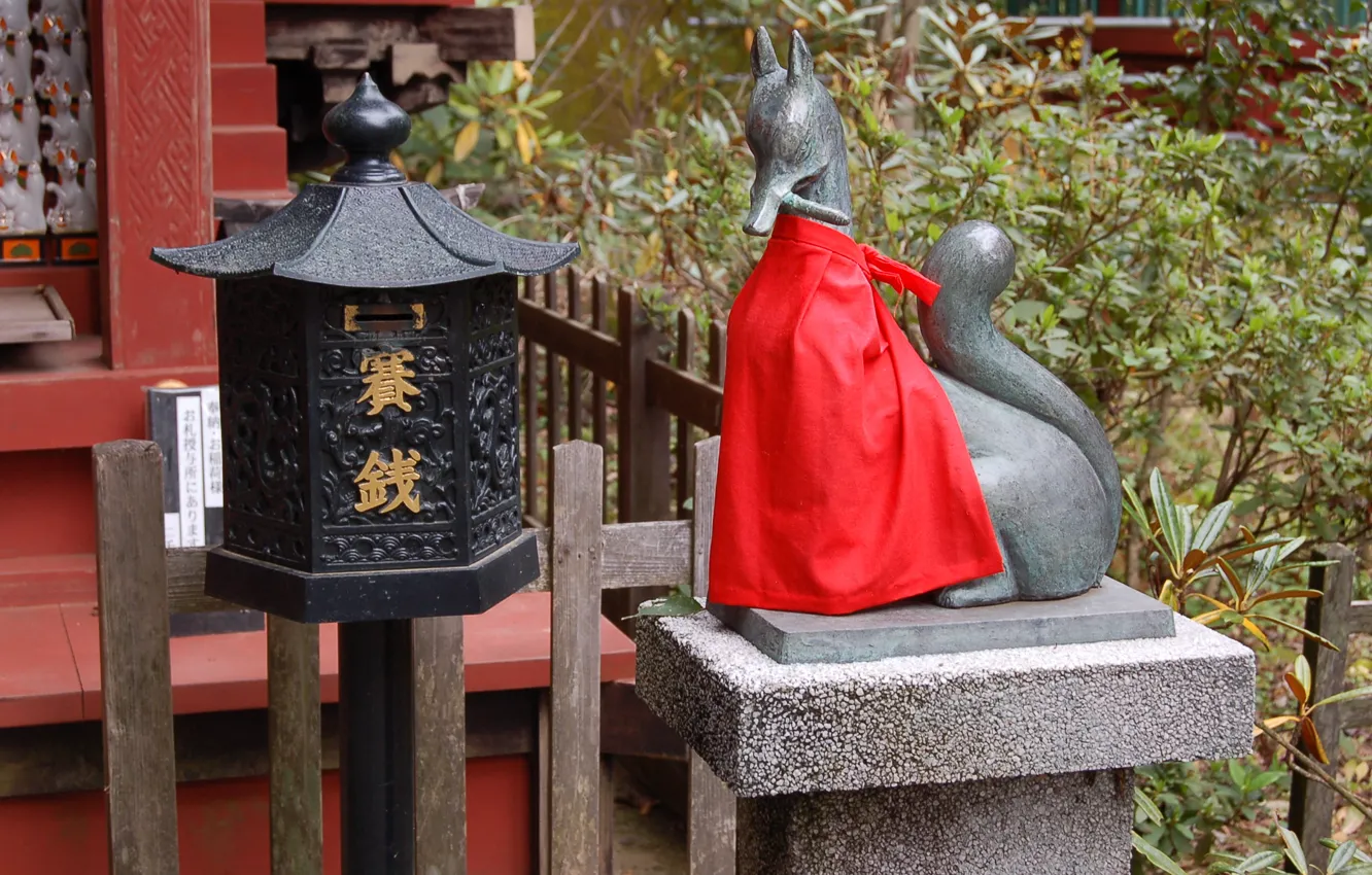 Photo wallpaper Japan, Fox, Japan, red apron, Inari