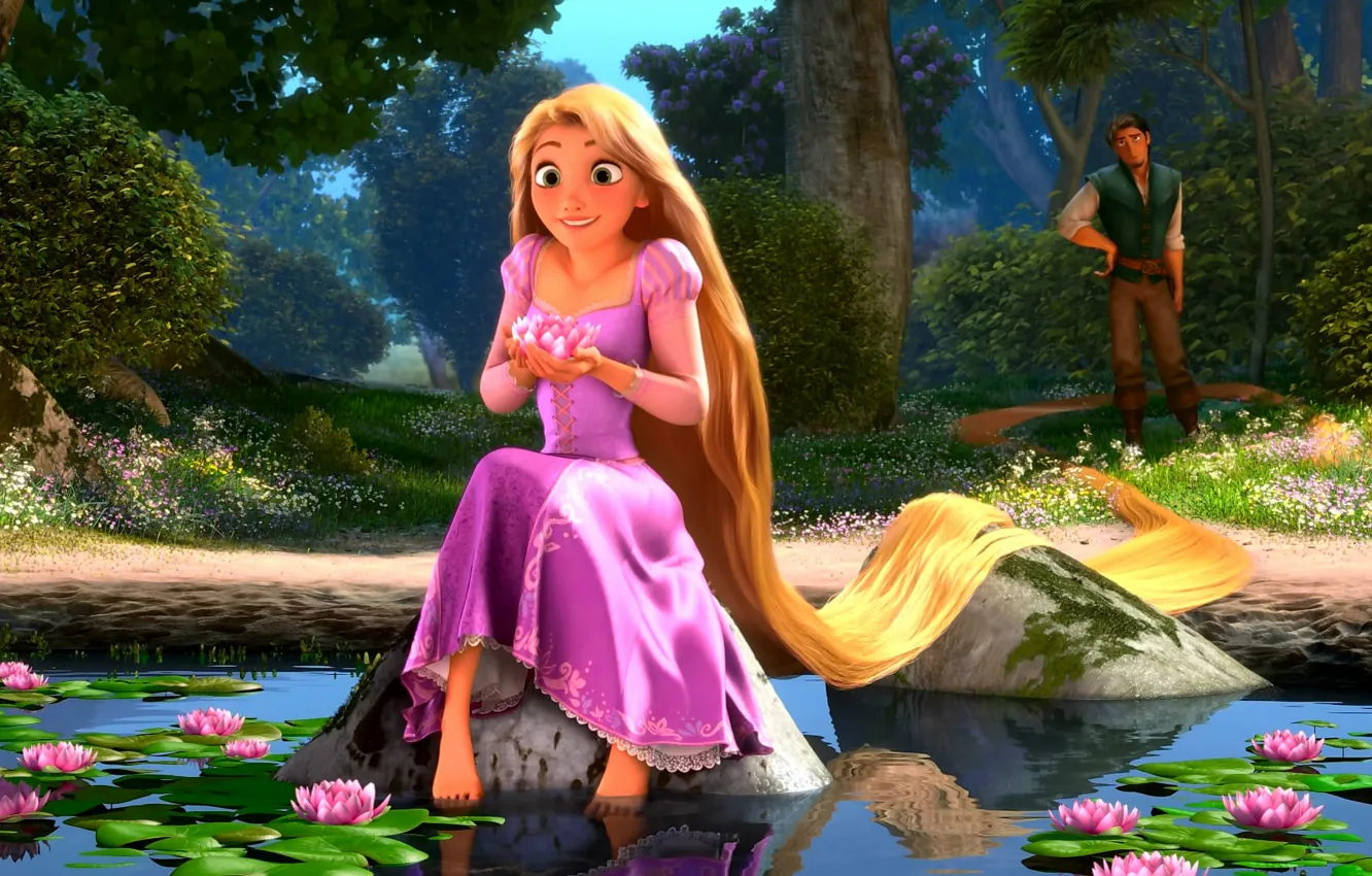 Photo wallpaper Rapunzel, water lilies, Rapunzel: a tangled tale
