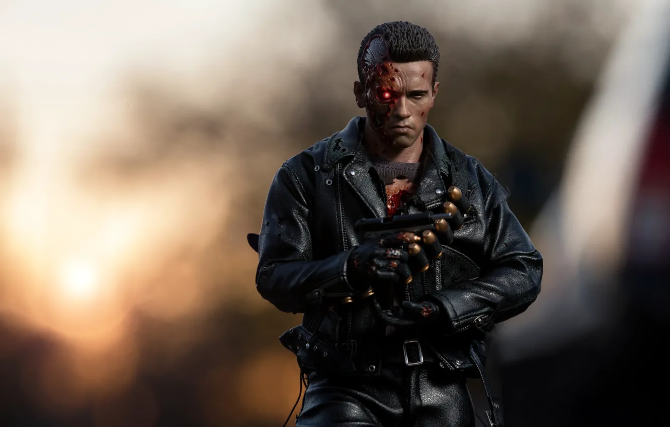 Photo wallpaper weapons, background, toy, terminator, figurine