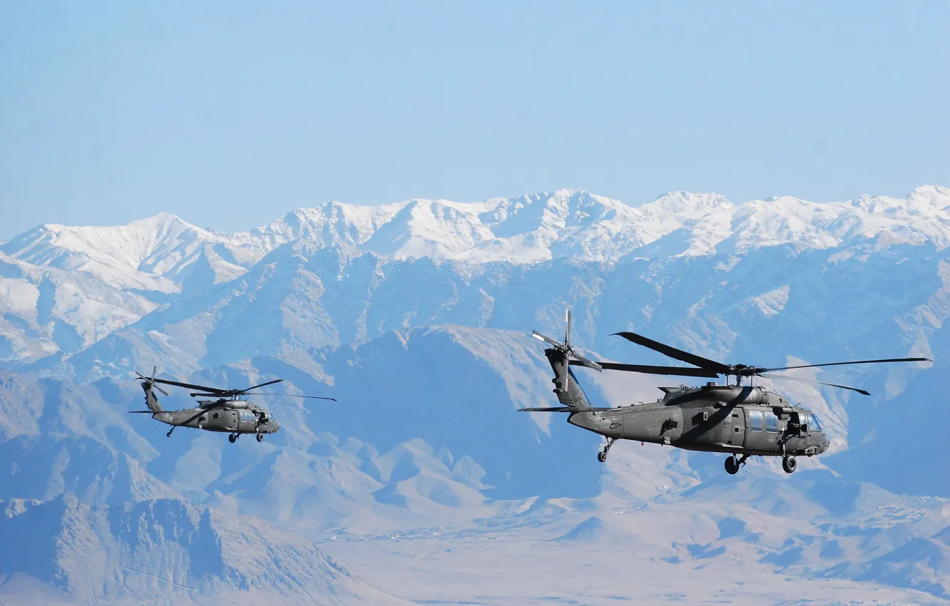 Photo wallpaper flight, mountains, Black Hawk, helicopters, "Black hawk down", UH-60M