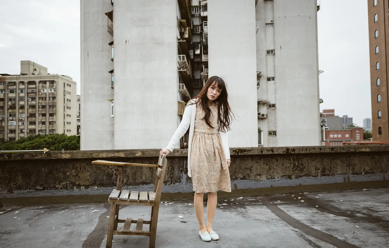 Photo wallpaper girl, chair, Asian