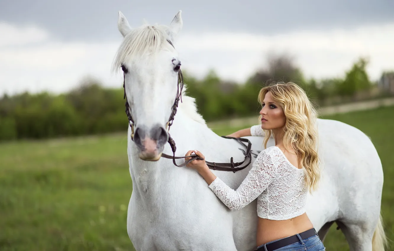 Photo wallpaper girl, background, horse