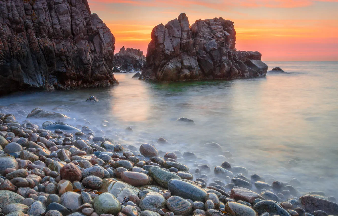 Photo wallpaper stones, the ocean, rocks, dawn, shore