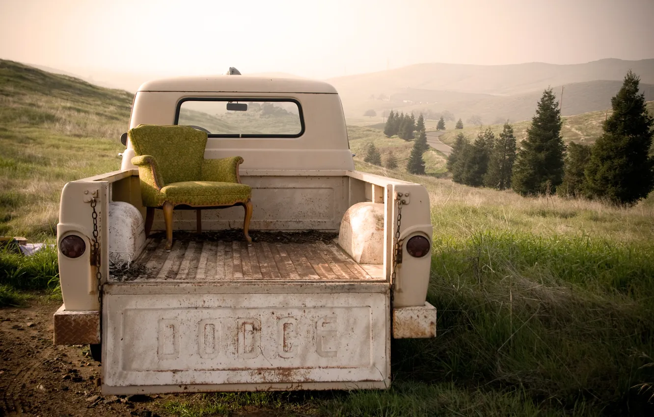 Photo wallpaper greens, car, machine, the sky, grass, trees, landscape, nature