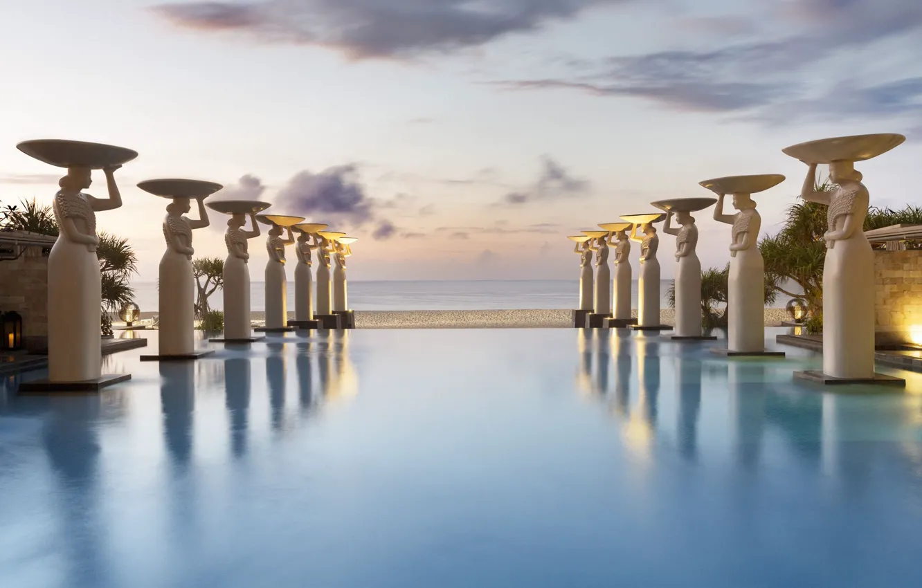 Photo wallpaper sea, pool, Bali, Indonesia, statue, the hotel, Mulia Resort