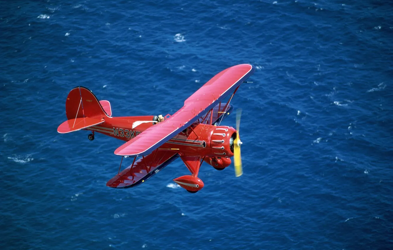 Photo wallpaper Red, Sea, Biplane