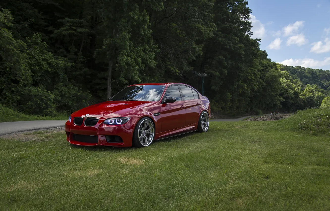 Photo wallpaper Red, Road, E90, Wheels, M3