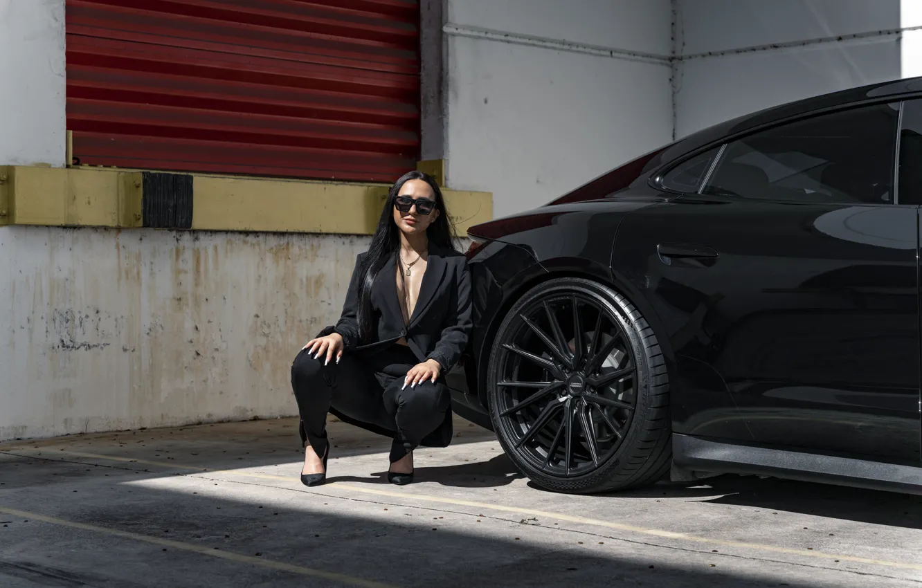 Photo wallpaper Porsche, girl, Brunnette