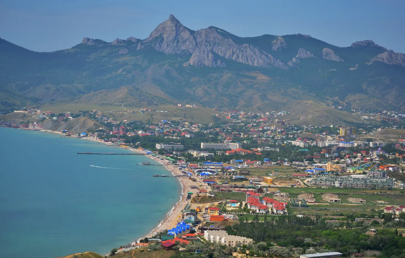 Photo wallpaper sea, mountains, the volcano, Russia, Crimea, Karadag, Koktebel